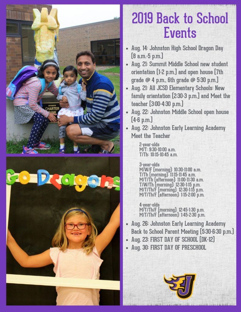 Johnston 2019 Back to School Events Johnston Community School District